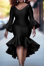Sexy Solid Color V Neck Fishtail Plus Size Dresses