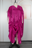 Casual Ruched Contrast V Neck Long Dresses