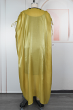 Casual Ruched Contrast V Neck Long Dresses