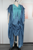 Casual Ruched Contrast V Neck Long Dresses