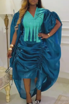 Casual Ruched Contrast V Neck Long Dresses