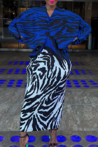 Elegant Stripe Contrast V Neck Long Plus Size Dresses