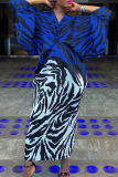 Elegant Stripe Contrast V Neck Long Plus Size Dresses