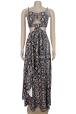 Sexy Snakeskin Print Hollow Out Spaghetti Strap Long Dresses