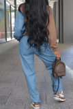 Casual Stripe Contrast O Neck Long Sleeve Two Pieces