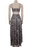 Sexy Snakeskin Print Hollow Out Spaghetti Strap Long Dresses