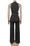 Sexy Solid Color With Belt V Neck Sleeveless Two Pieces