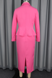 Elegant Solid Color Buckle Turndown Collar Long Sleeve Two Pieces
