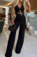 Sexy Solid Color With Belt V Neck Sleeveless Two Pieces