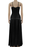 Sexy Solid Color Backless Spaghetti Strap Long Dresses