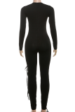 Sexy Solid Color Cross Straps O Neck Skinny Jumpsuits