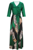 Casual Print Strap Design V Neck Long Dresses