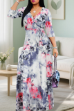 Casual Print Strap Design V Neck Long Plus Size Dresses