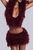 Sexy Solid Color Hooded Sleeveless Two Pieces