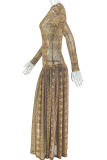 Elegant Print Patchwork O Neck Long Dresses