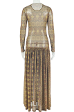 Elegant Print Patchwork O Neck Long Dresses