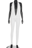 Sexy Solid Color Backless Deep V Neck Skinny Jumpsuits