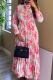 Elegant Print Pleated O Neck Long Dresses