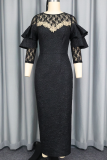 Elegant Jacquard Lace O Neck Evening Dresses