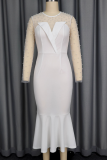 Elegant Solid Color Beading O Neck Evening Dresses