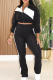 Casual Zipper Contrast Turndown Collar Long Sleeve Two Pieces