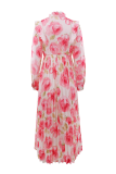 Elegant Print Pleated O Neck Long Dresses