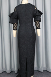 Elegant Jacquard Lace O Neck Evening Dresses