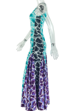 Casual Print Contrast Spaghetti Strap Long Dresses