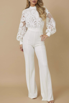 Casual Solid Color Lace O Neck Regular Jumpsuits