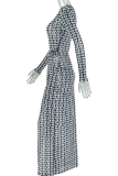 Sexy Print High Slit O Neck Long Dresses