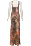 Sexy Snakeskin Print O Neck Long Dresses