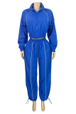 Casual Solid Color Zipper Turndown Collar Long Sleeve Two Pieces