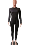 Sexy Solid Color Mesh O Neck Skinny Jumpsuits