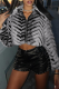 Elegant Stripe Zipper Turndown Collar Outerwear