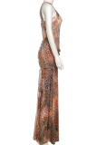 Sexy Snakeskin Print O Neck Long Dresses