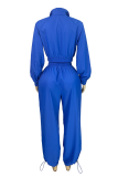 Casual Solid Color Zipper Turndown Collar Long Sleeve Two Pieces
