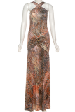 Sexy Snakeskin Print O Neck Long Dresses