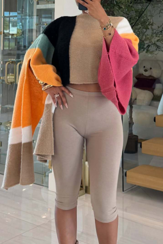Casual Colorblock Contrast O Neck Outerwear