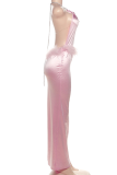 Sexy Solid Color Backless Halter Long Dresses