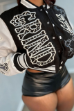 Casual Letters Buckle O Neck Outerwear