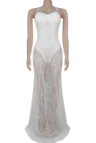 Sexy Solid Color Lace See-Through Spaghetti Strap Evening Dresses