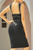 Sexy Solid Color Hot Drill V Neck Wrapped Skirt Dresses