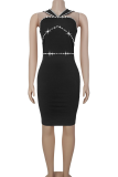 Sexy Solid Color Hot Drill V Neck Wrapped Skirt Dresses