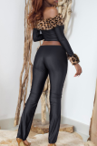 Casual Leopard Print Off Shoulder Long Sleeve Two Pieces