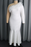 Elegant Solid Color Flounce Oblique Collar Long Dresses