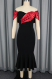 Elegant Solid Color Contrast Strapless Fishtail Dresses