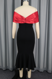 Elegant Solid Color Contrast Strapless Fishtail Dresses