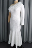 Elegant Solid Color Flounce Oblique Collar Long Dresses