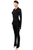 Casual Solid Color Zipper Zipper Collar Long Sleeve Two Pieces