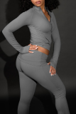 Casual Solid Color Zipper Zipper Collar Long Sleeve Two Pieces
